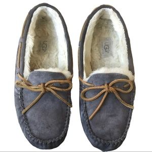 UGG gray suede leather Sherpa lined slippers womens 8
